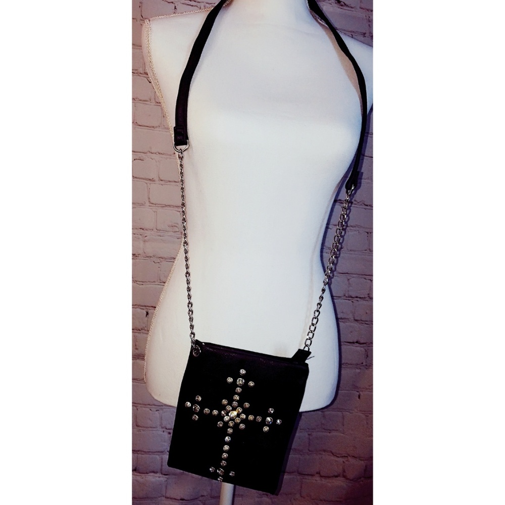 Black Bling Rhinestone Cross Crossbody Bag Purse